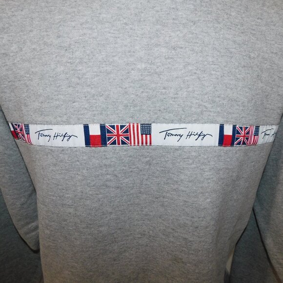 VTG 90s Tommy Hilfiger Mens M Gray Flags Spellout Strip Crew neck Sweatshirt - Picture 3 of 9